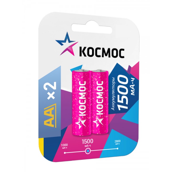 Аккумулятор КОСМОС 1500mAh АА NiMh тип AA R06 LR6 LR06 (2 шт. в одной упаковке)
